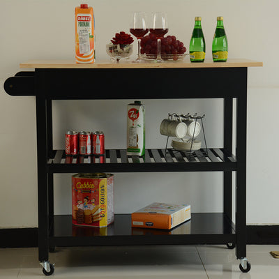Mobile Kitchen Island with Two Lockable Wheels Rubber Wood Top