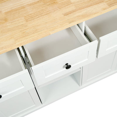 Kitchen trolley with rubber wood leaf countertop, 5-wheel kitchen island, storage cabinet