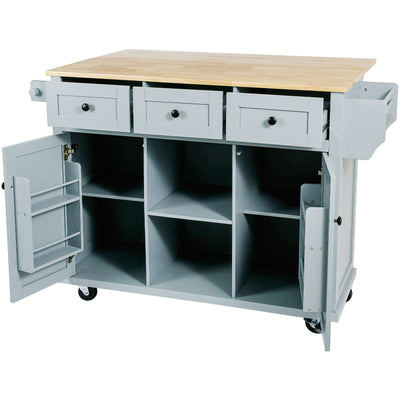 Kitchen handcart with rubber wood leaf countertop, storage cabinet, shelf