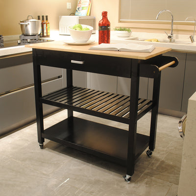 Mobile Kitchen Island with Two Lockable Wheels Rubber Wood Top