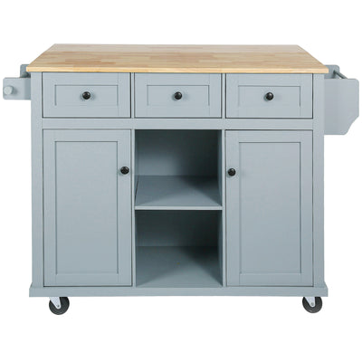Kitchen handcart with rubber wood leaf countertop, storage cabinet, shelf