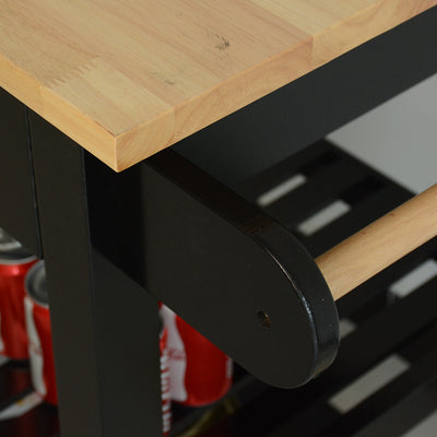 Mobile Kitchen Island with Two Lockable Wheels Rubber Wood Top