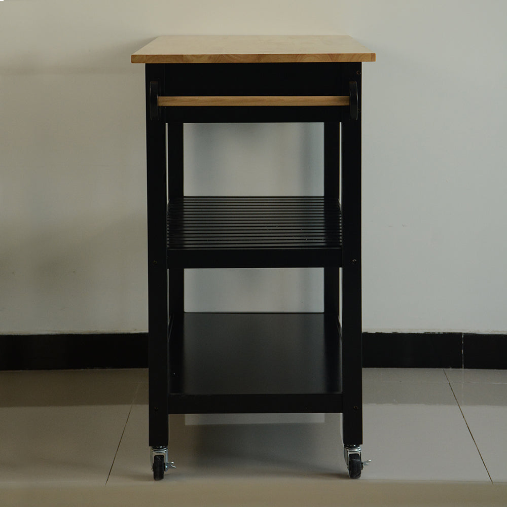 Mobile Kitchen Island with Two Lockable Wheels Rubber Wood Top
