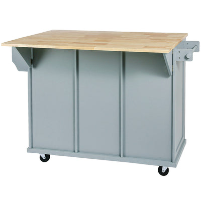 Kitchen handcart with rubber wood leaf countertop, storage cabinet, shelf